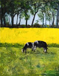 Rinder auf der Weide, Öl auf Leinwand, 95 x120 cm, 2023